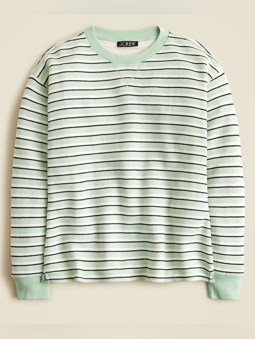 J.Crew Heritage Terry Crewneck Sweatshirt Mint Green Stripe 100% Cotton XL